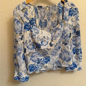 Floral Blouse in Blue and White